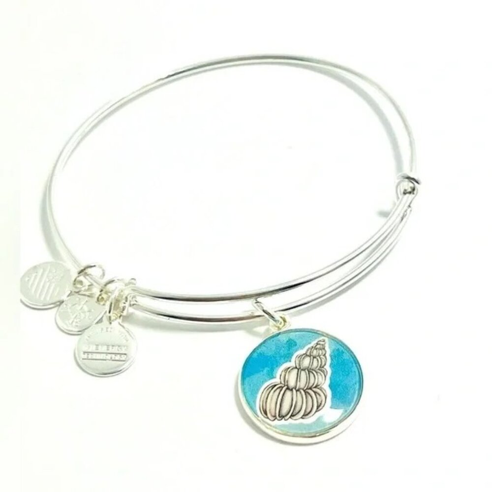 Alex and Ani Conch Shell Charm Bracelet Bangle Silver Adorned with Swarovski